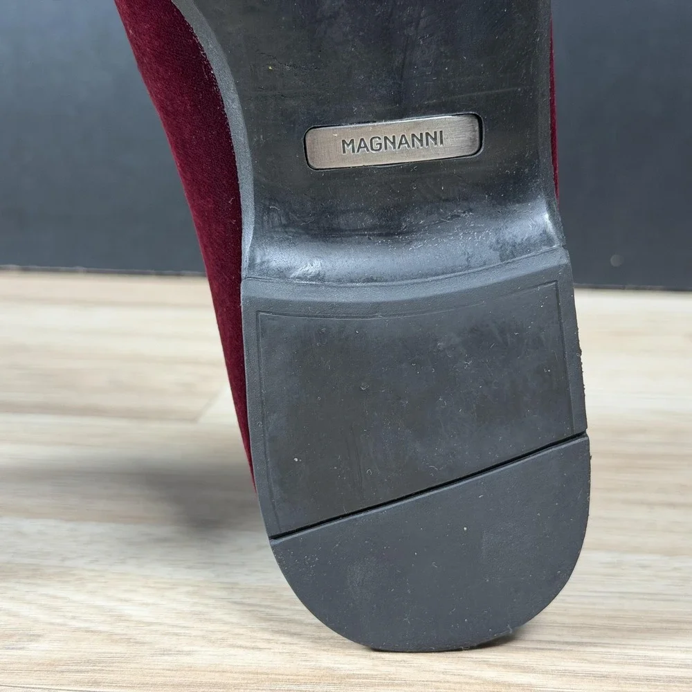 Magnanni Vale Shoes Mens Size 8 Red Black Velvet Leather Penny Loafers Preppy